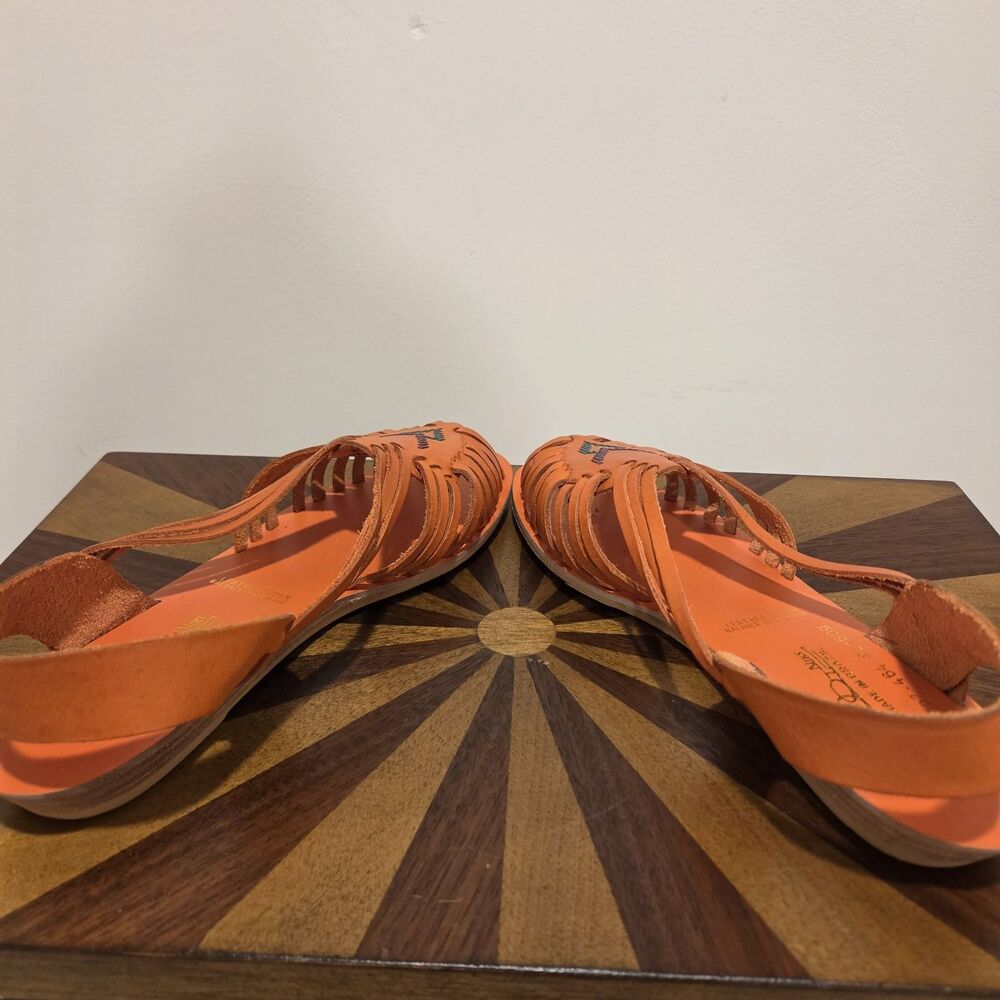 True Vintage 70s Foot Niks Sandals Shoes US 7B Orange Leather Boho Hippie Gypsy - Picture 8 of 11